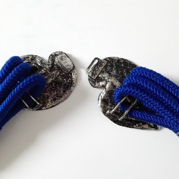 Three Cord Blue Belt With Silvertone Leaf Buckle - Picture 14 of 15